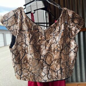 Sequin Snake Print Crop Top